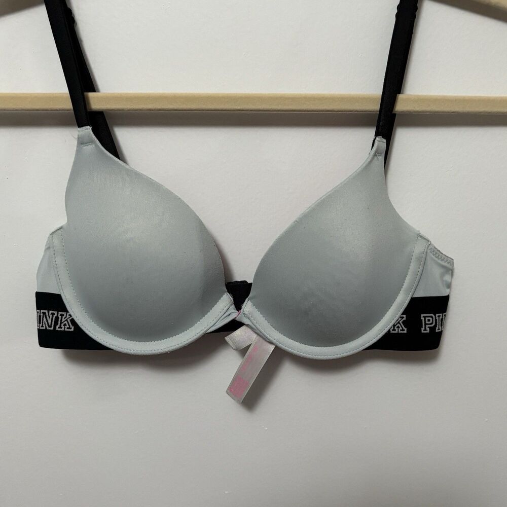 Victoria's Secret PINK 32A Lightly Lined LOGO Band Demi In Gray